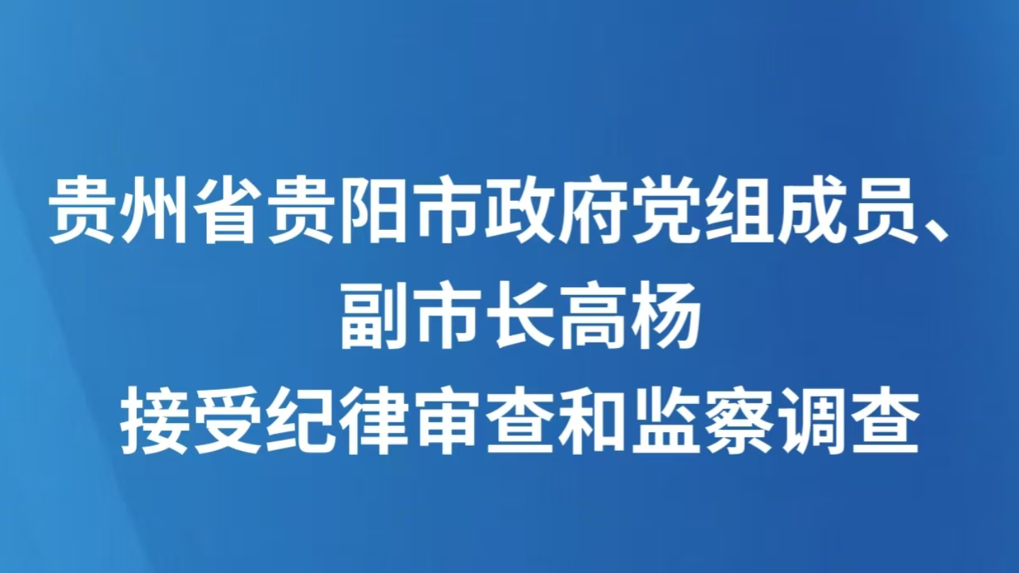 贵州省贵阳市政府党组成员、副市长高杨接受纪律审查和监察调查