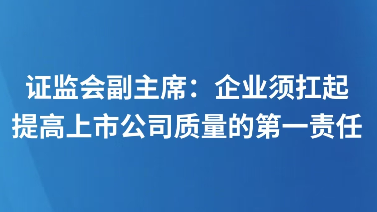 证监会副主席：企业须扛起提高上市公司质量的第一责任