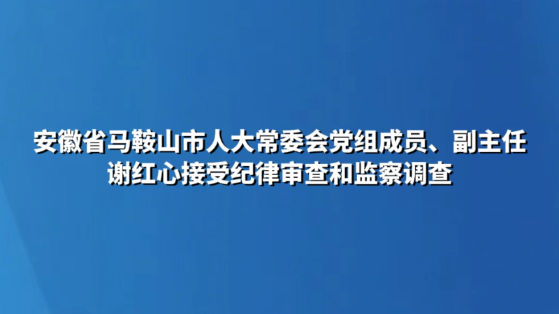 安徽省马鞍山市人大常委会党组成员、副主任谢红心接受纪律审查和监察调查