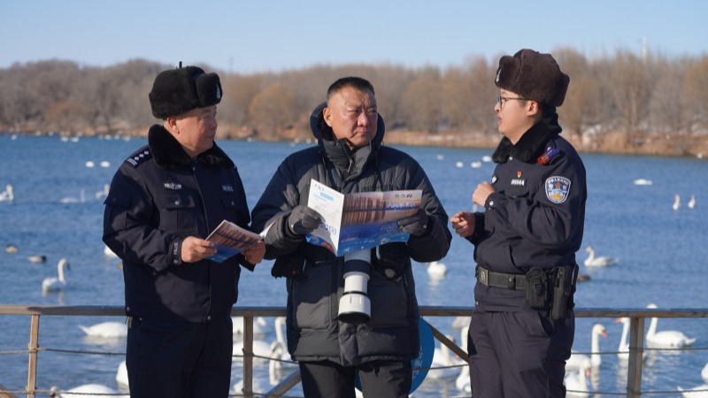 新疆伊犁哈萨克自治州伊宁县“天鹅警护队”亮相天鹅泉湿地公园