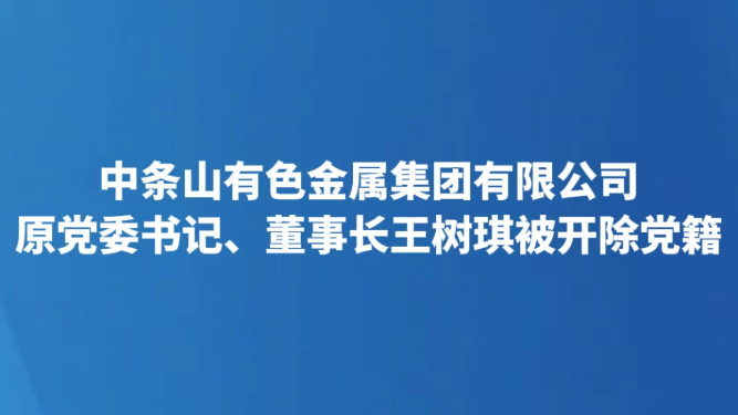 中条山有色金属集团有限公司原党委书记、董事长王树琪被开除党籍