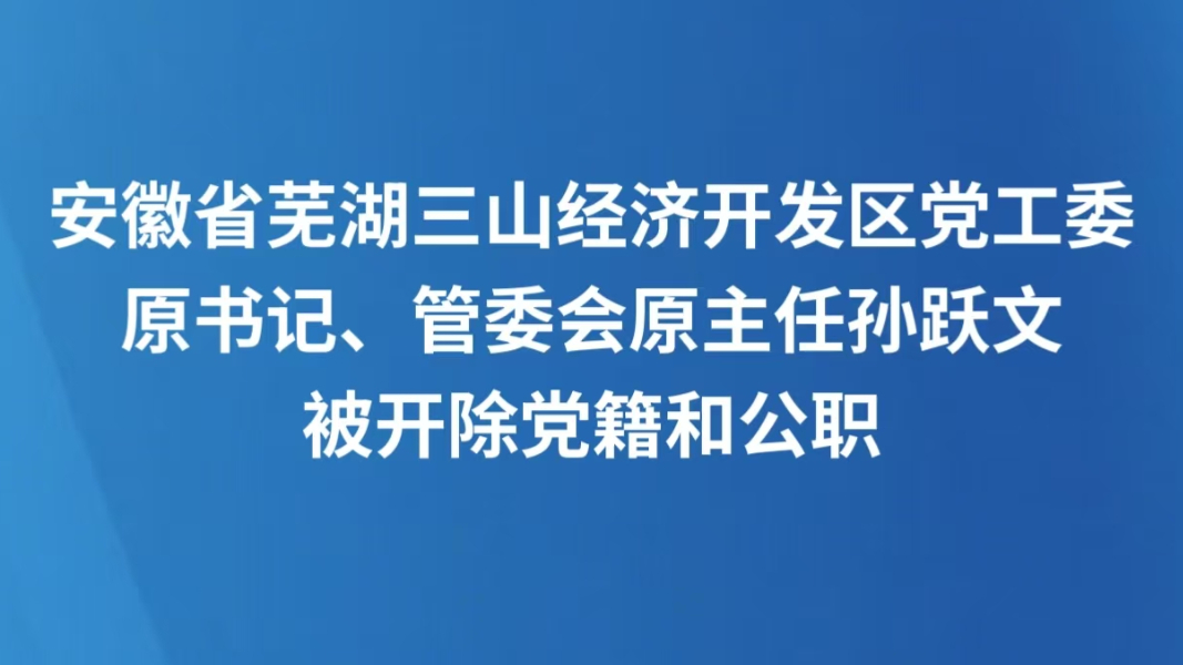 安徽省芜湖三山经济开发区党工委原书记、管委会原主任孙跃文被开除党籍和公职