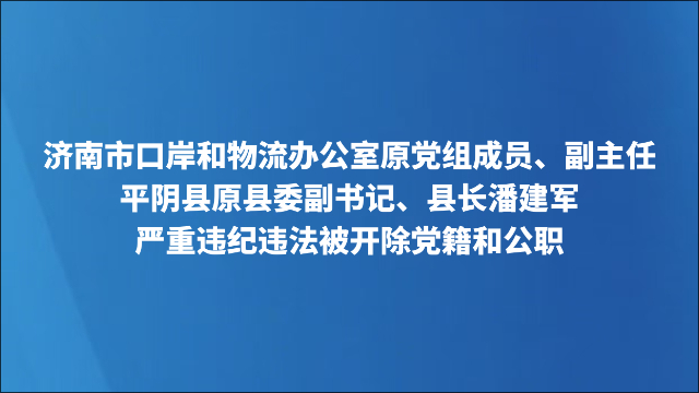 济南市口岸和物流办公室原党组成员、副主任平阴县原县委副书记、县长潘建军严重违纪违法被开除党籍和公职