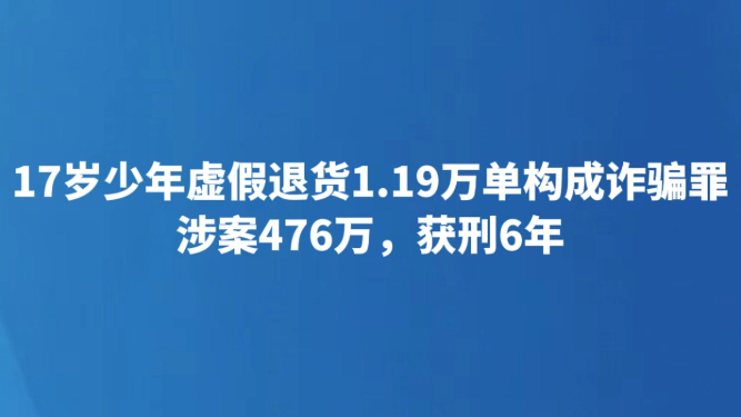 17岁少年虚假退货1万多单构成诈骗罪 涉案476万，获刑6年