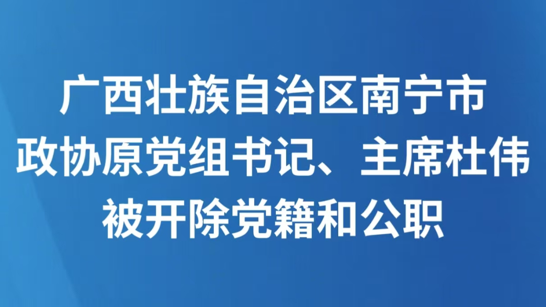 广西壮族自治区南宁市政协原党组书记、主席杜伟被开除党籍和公职