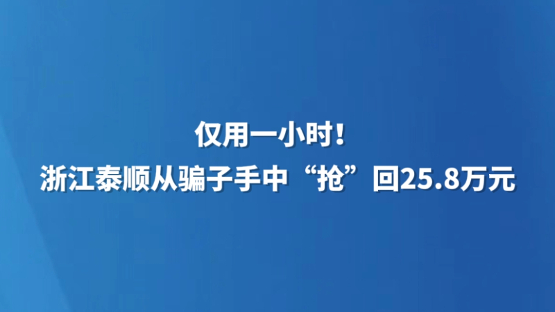 仅用一小时！浙江泰顺警方从骗子手中“抢”回25.8万元