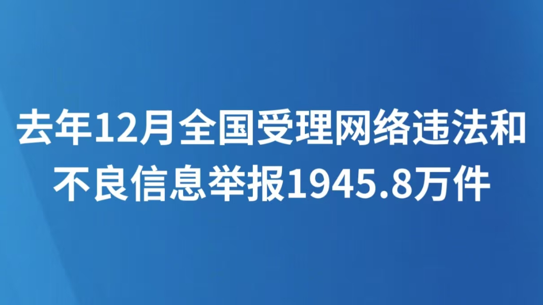 去年12月全国受理网络违法和不良信息举报1945.8万件