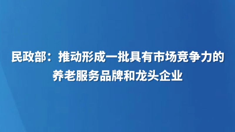 民政部：推动形成一批具有市场竞争力的养老服务品牌和龙头企业