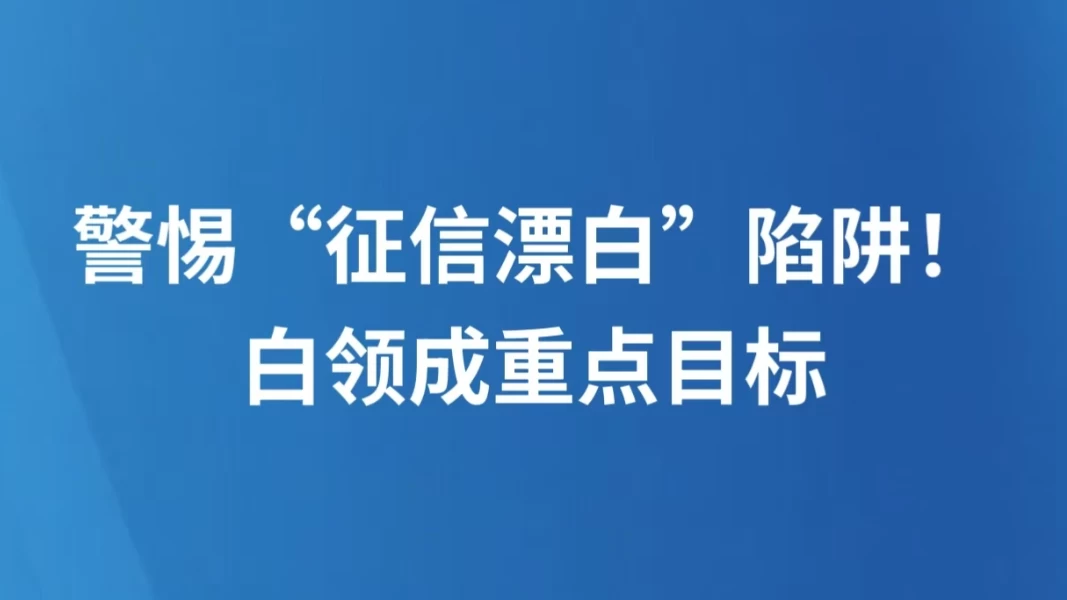 警惕“征信漂白”陷阱！白领成重点目标