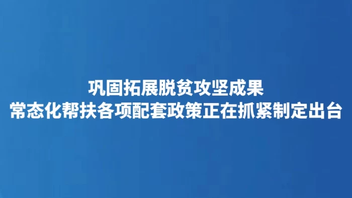 巩固拓展脱贫攻坚成果 常态化帮扶各项配套政策正在抓紧制定出台