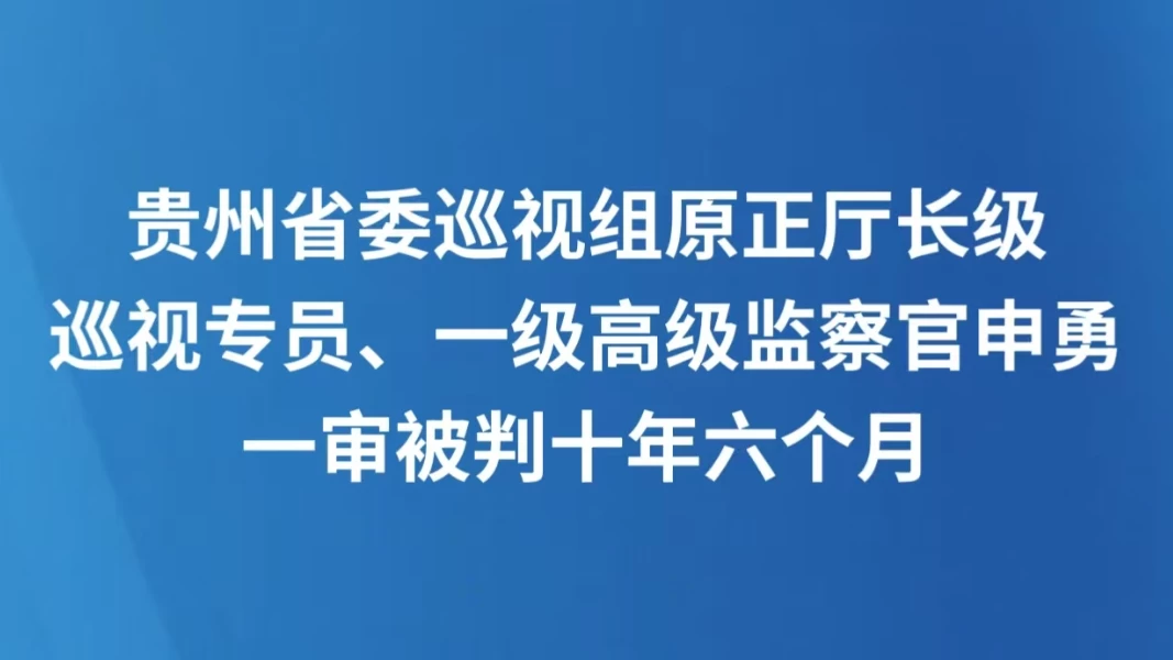 贵州省委巡视组原正厅长级巡视专员、一级高级监察官申勇一审被判十年六个月