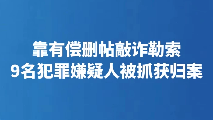靠有偿删帖敲诈勒索 9名犯罪嫌疑人被抓获归案