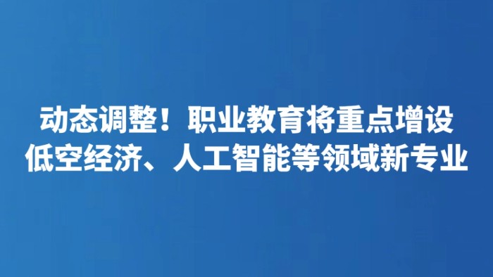 动态调整！职业教育将重点增设低空经济、人工智能等领域新专业
