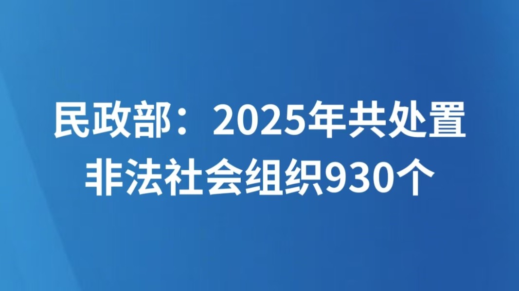 民政部：2025年共处置非法社会组织930个