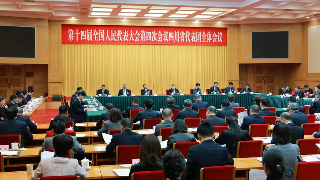 四川代表团举行全体会议 讨论通过代表团全团建议 王晓晖主持 施小琳出席