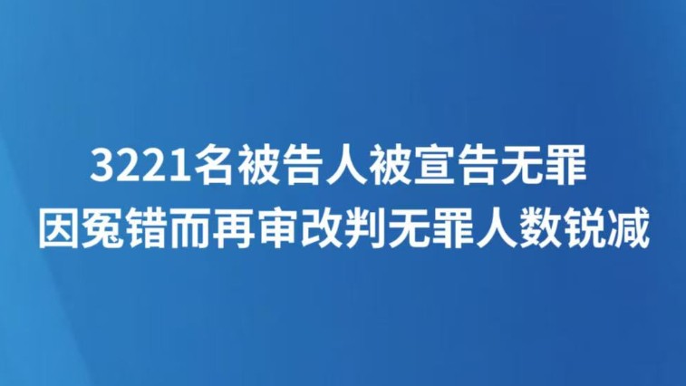 3221名被告人被宣告无罪 因冤错而再审改判无罪人数锐减