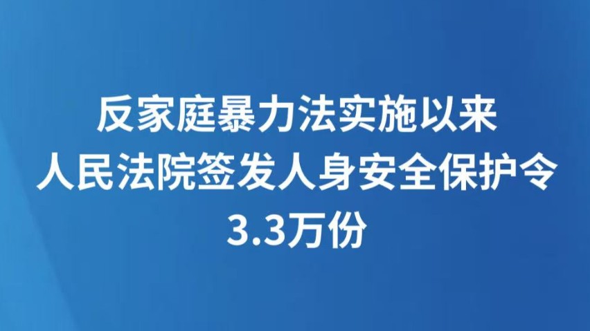 反家庭暴力法实施以来人民法院签发人身安全保护令3.3万份