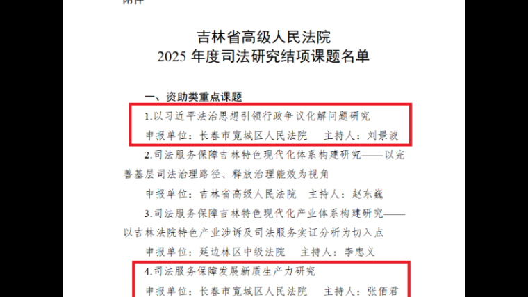 吉林长春宽城法院2025年度司法研究课题成功结项