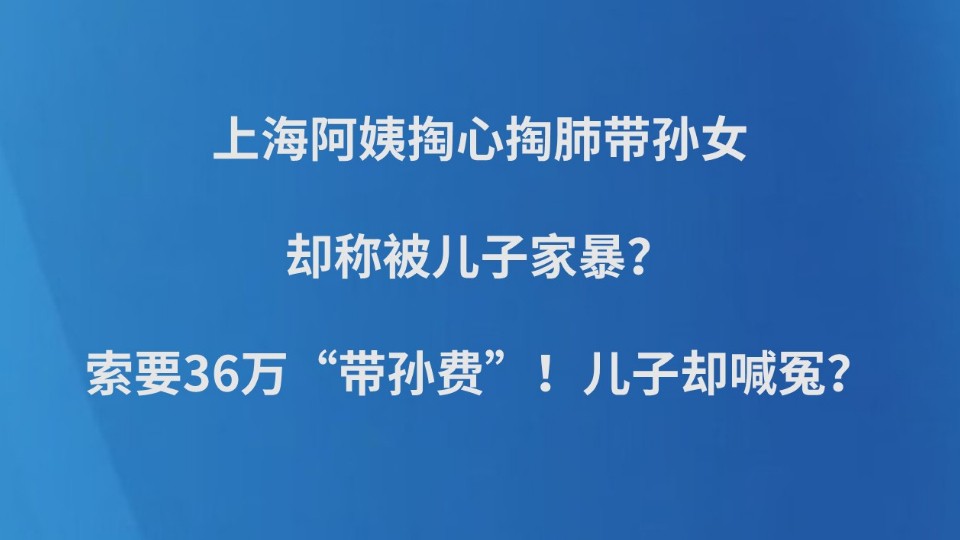 上海阿姨掏心掏肺带孙女，却称被儿子家暴？索要36万“带孙费”！儿子却喊冤？