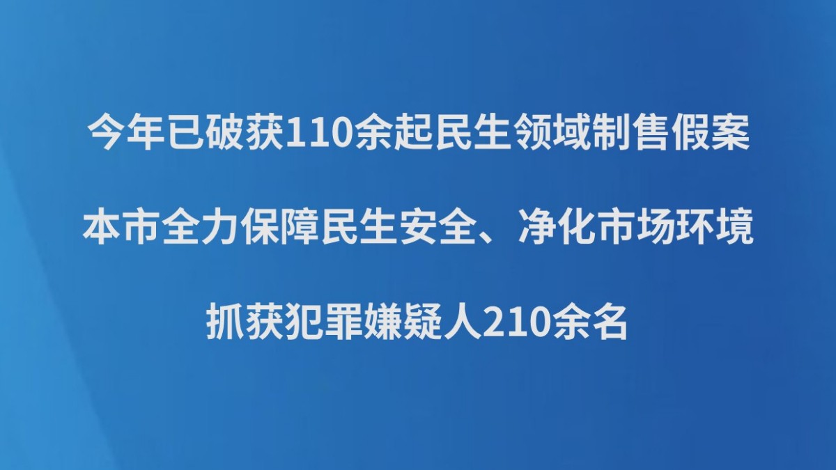 今年已破获110余起民生领域制售假案 本市全力保障民生安全、净化市场环境 抓获犯罪嫌疑人210余名