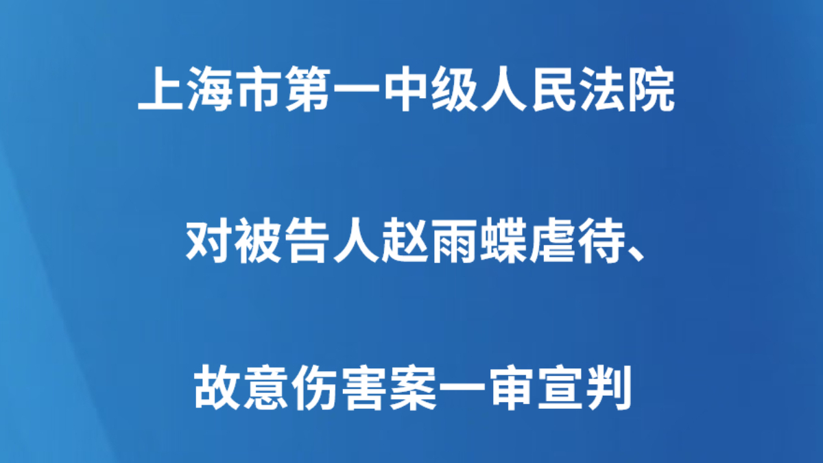 上海市第一中级人民法院对被告人赵雨蝶虐待、故意伤害案一审宣判
