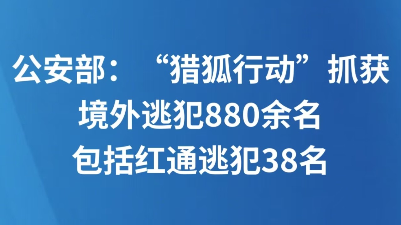 公安部：“猎狐行动”抓获境外逃犯880余名，包括红通逃犯38名
