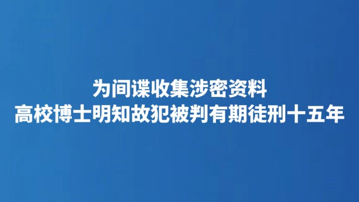 为间谍收集涉密资料 高校博士明知故犯被判有期徒刑十五年