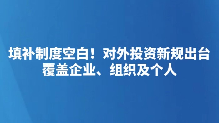 填补制度空白！对外投资新规出台 覆盖企业、组织及个人