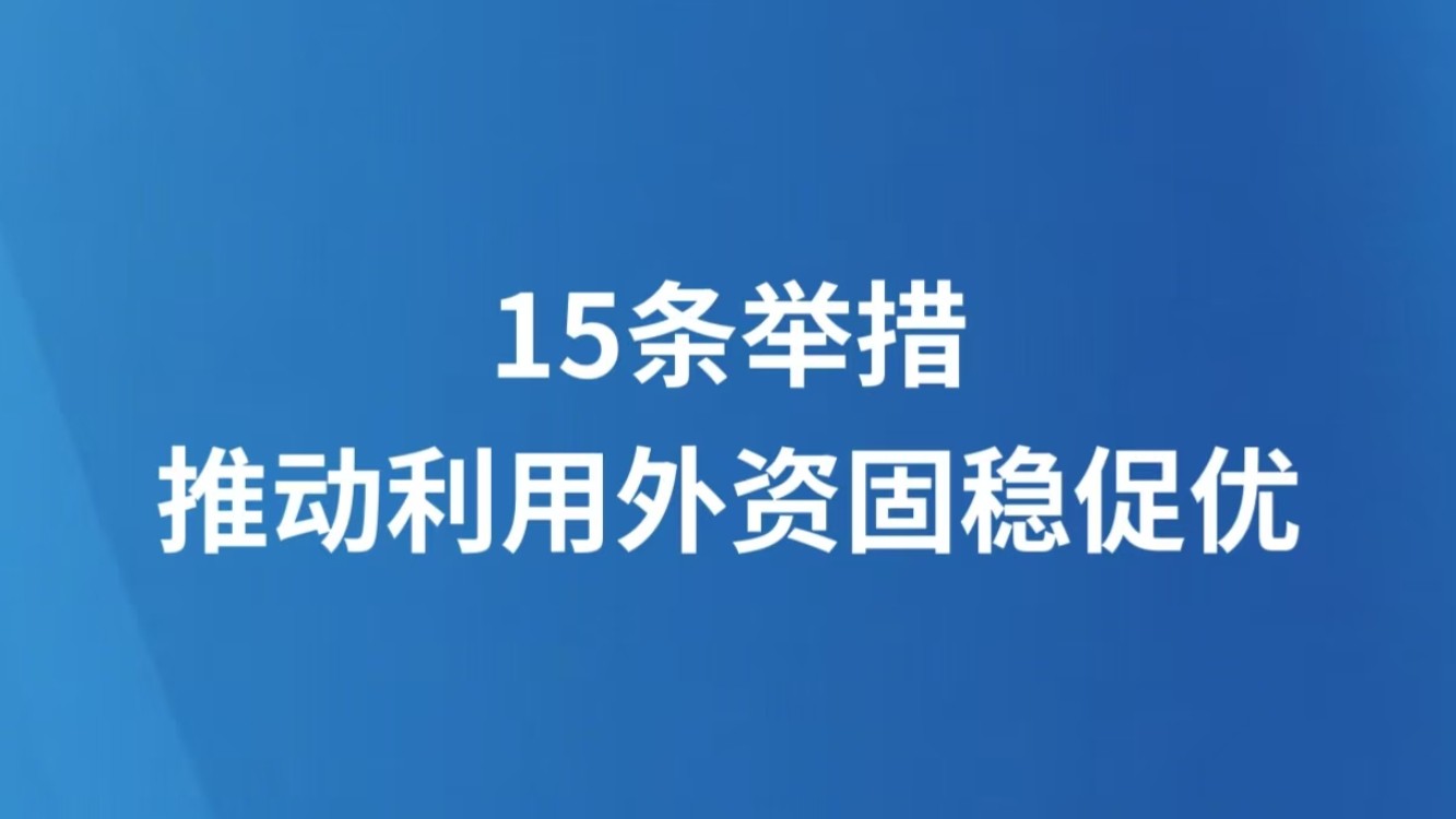 15条举措推动利用外资固稳促优