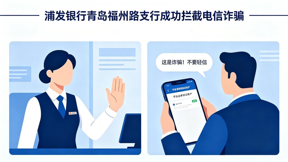 浦发银行青岛福州路支行成功拦截“平台退费”电信诈骗