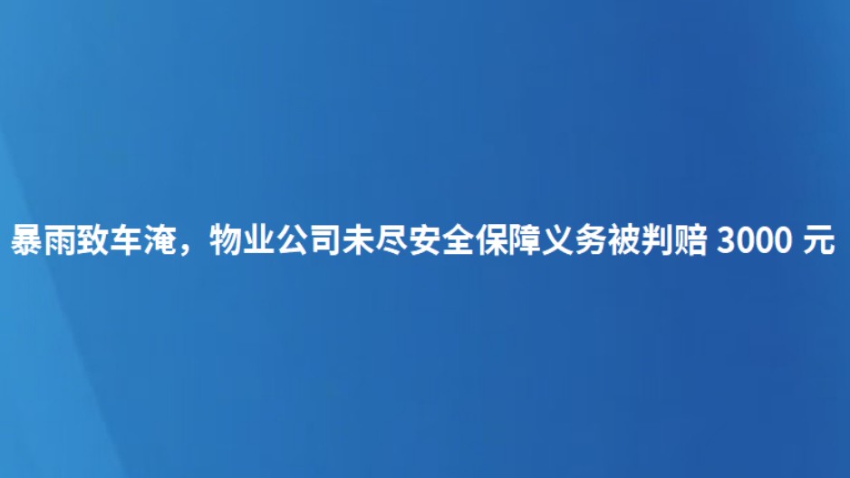 暴雨致车淹，物业公司未尽安全保障义务被判赔3000元
