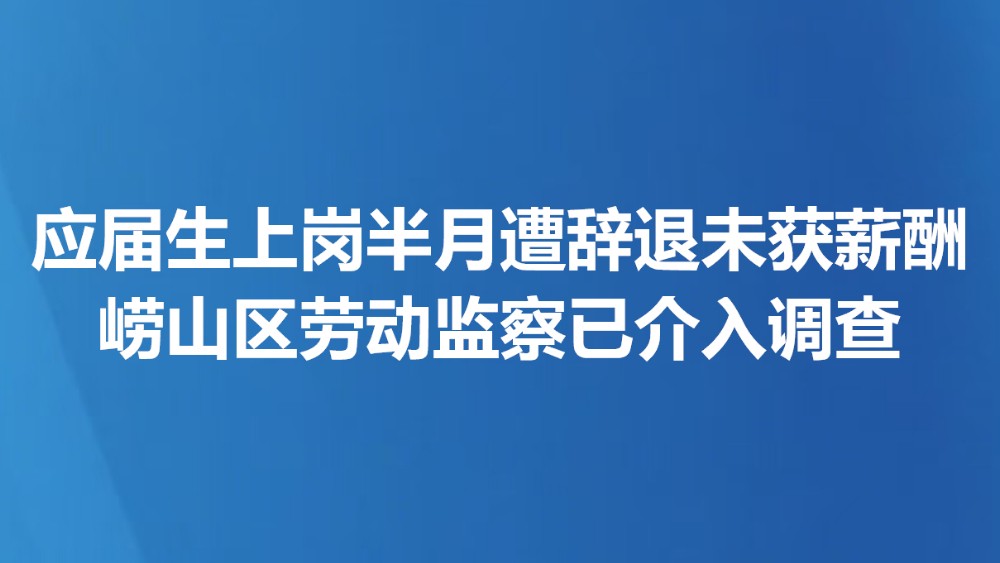 应届生上岗半月遭辞退未获薪酬 崂山区劳动监察已介入调查