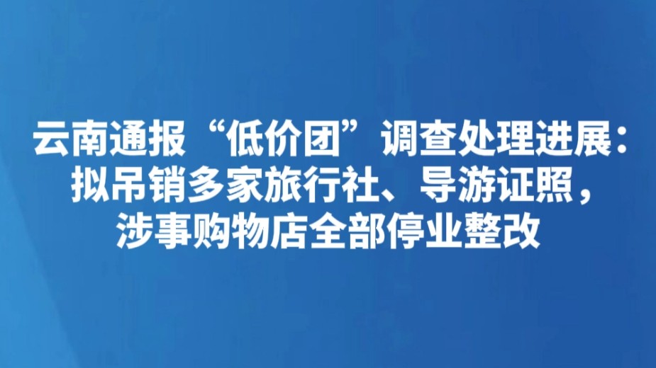 云南通报“低价团”调查处理进展：拟吊销多家旅行社、导游证照，涉事购物店全部停业整改