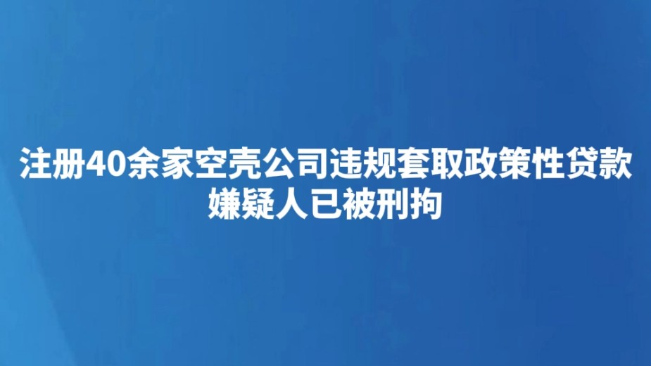 注册40余家空壳公司违规套取政策性贷款 嫌疑人已被刑拘