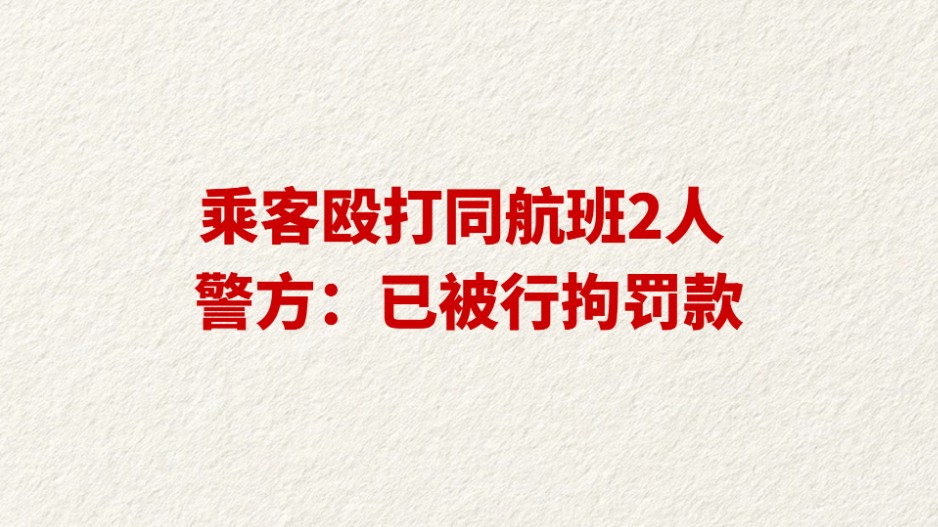 乘客殴打同航班2人 警方：已被行拘罚款