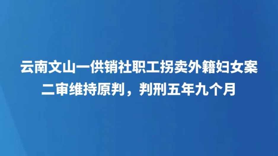 云南文山一供销社职工拐卖外籍妇女案二审维持原判，判刑五年九个月