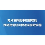 充分发挥刑事检察职能推动民营经济促进法有效实施