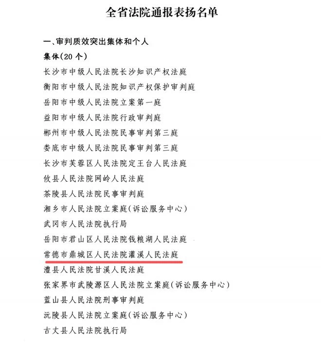 湖南常德鼎城法院再获省级荣誉