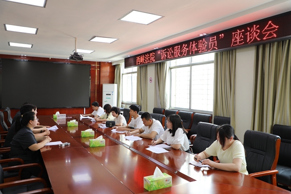 图4为西峡法院立案庭干警与诉讼服务体验员们进行座谈.jpg